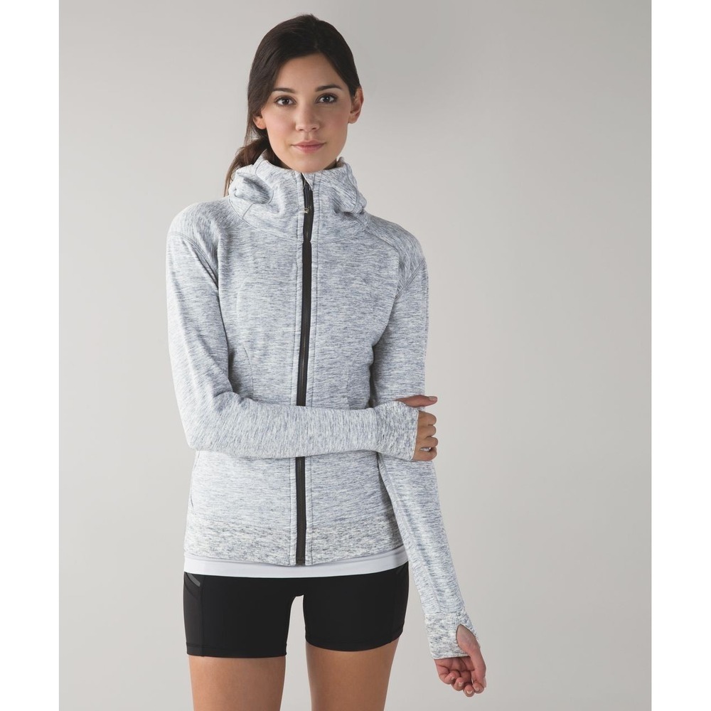 Lululemon Women Scuba Hoodie II Zip Up Jacket Sz 8 Heathered Space Dyed‎ Gray
